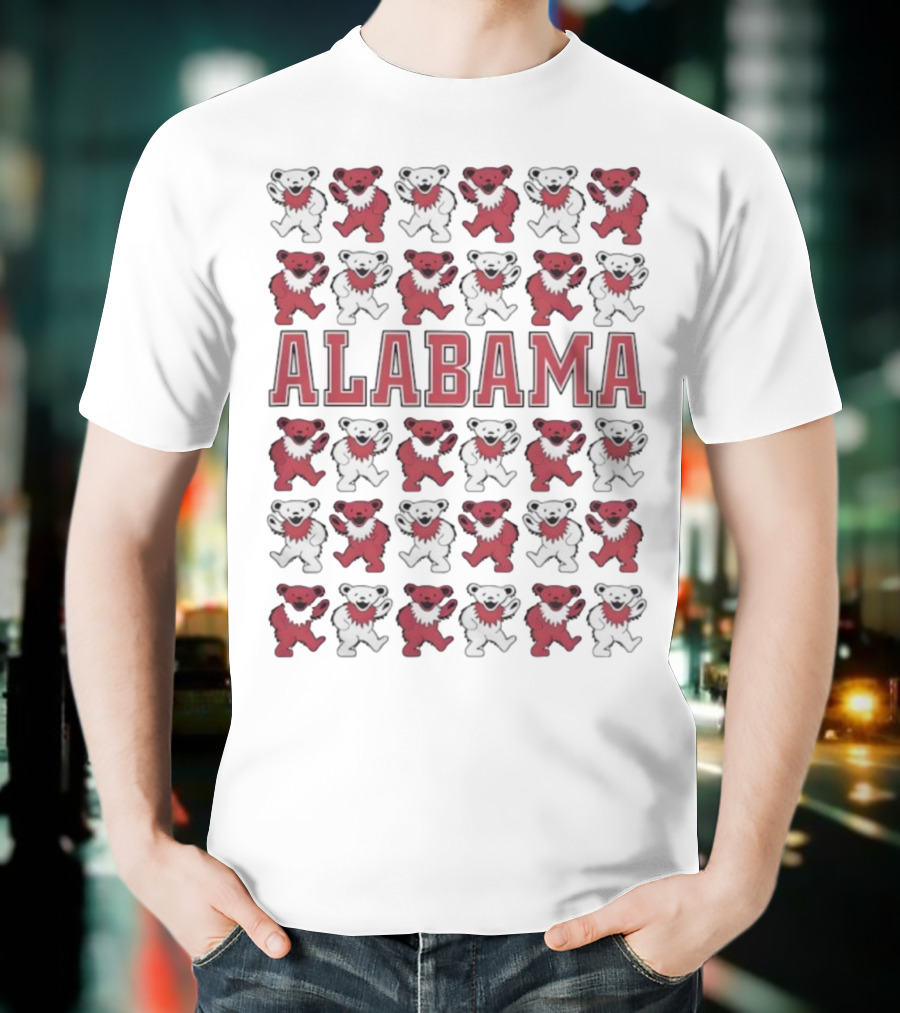 Alabama Crimson Tide Grateful Dead Bears Pattern T-Shirt