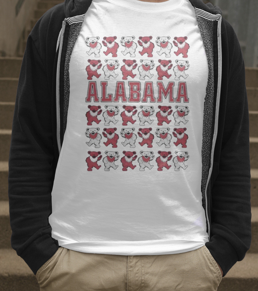 Alabama Crimson Tide Grateful Dead Bears Pattern T-Shirt