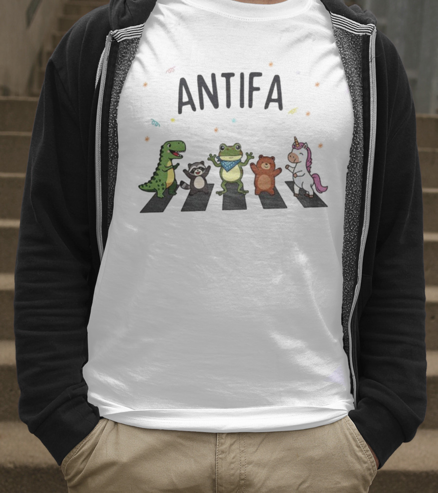 Antifa Frog Dinosaur Raccoon Unicorn Abbey Road Protest T-Shirt