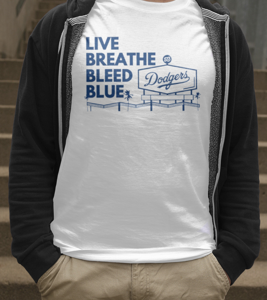 Live Breathe Bleed Blue Dodgers Logo Palm Trees T-Shirt