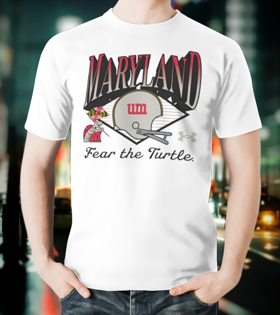 Maryland Terrapins Fear The Turtle UM Football Helmet And Under Armour Logo T-Shirt