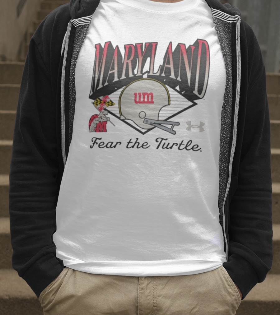 Maryland Terrapins Fear The Turtle UM Football Helmet And Under Armour Logo T-Shirt
