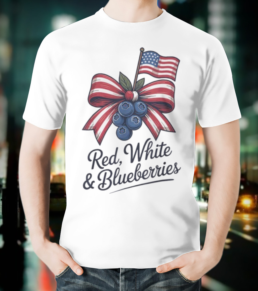 Red White Blueberries American Flag Bow T-Shirt