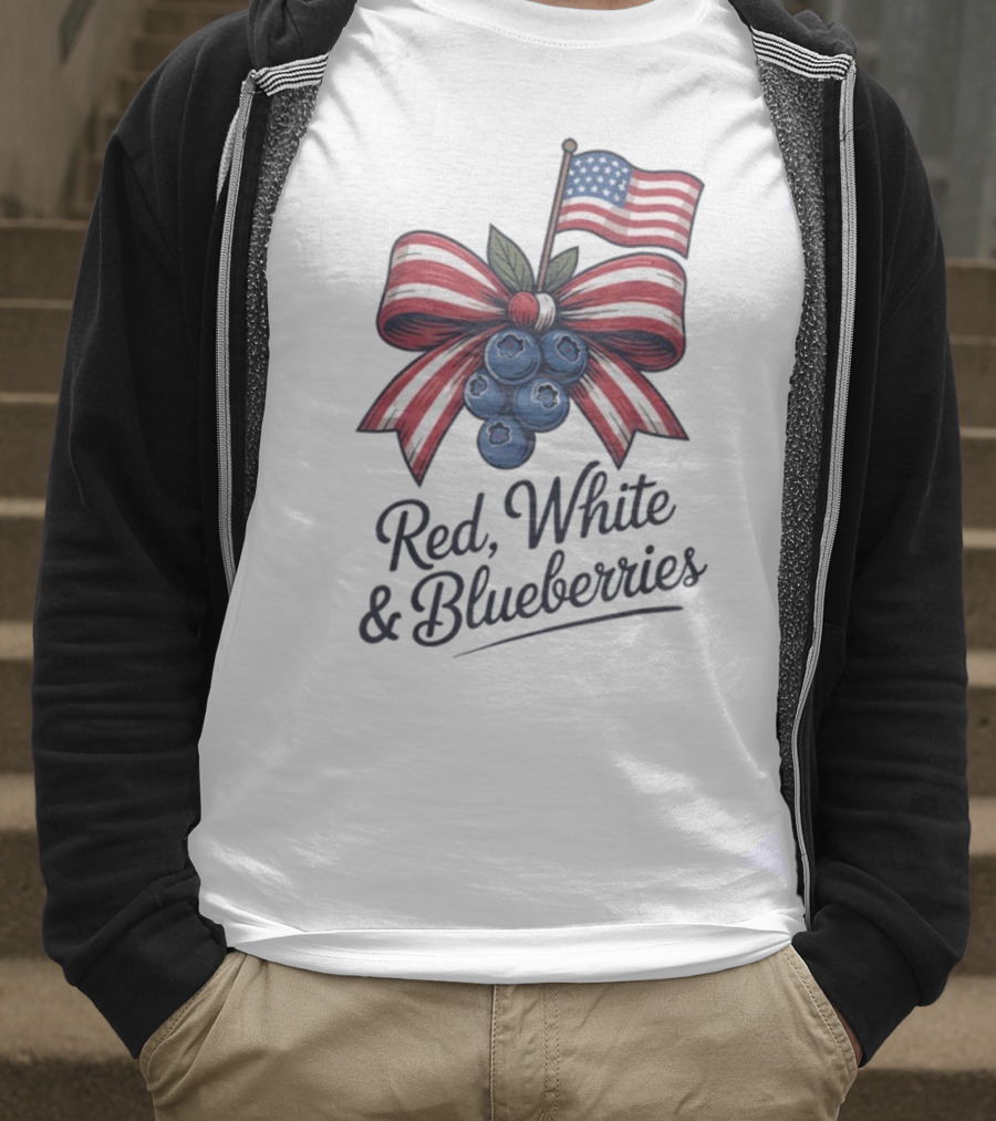 Red White Blueberries American Flag Bow T-Shirt