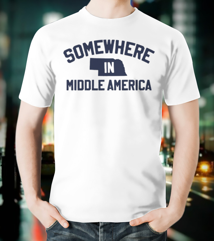 Somewhere In Middle America Nebraska Map Outline T-Shirt