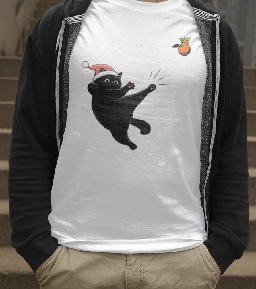 Black Cat Santa Hat Kicking Crowned Orange No Kings Christmas Anti-Trump T-Shirt