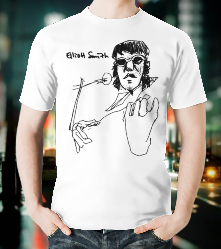 Elliott Smith Blue Fools Hand-Drawn Microphone Sketch T-Shirt