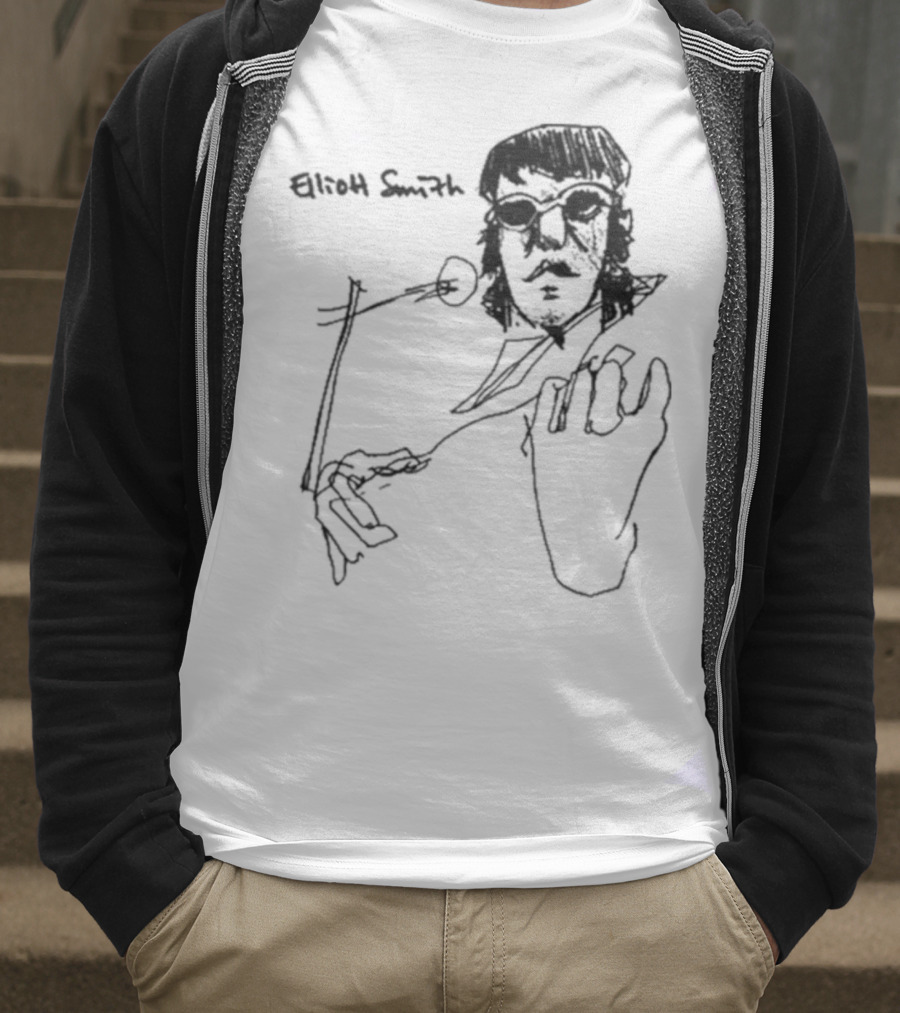 Elliott Smith Blue Fools Hand-Drawn Microphone Sketch T-Shirt