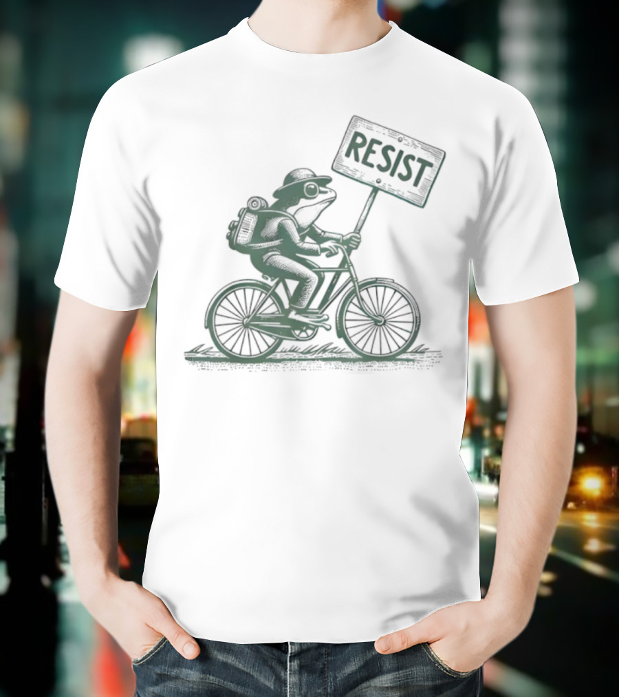 Frog On Bike Resist Portland Protest Vintage Graphic T-Shirt