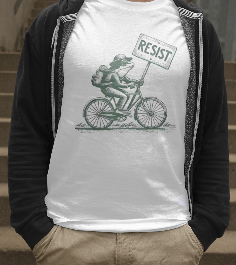 Frog On Bike Resist Portland Protest Vintage Graphic T-Shirt