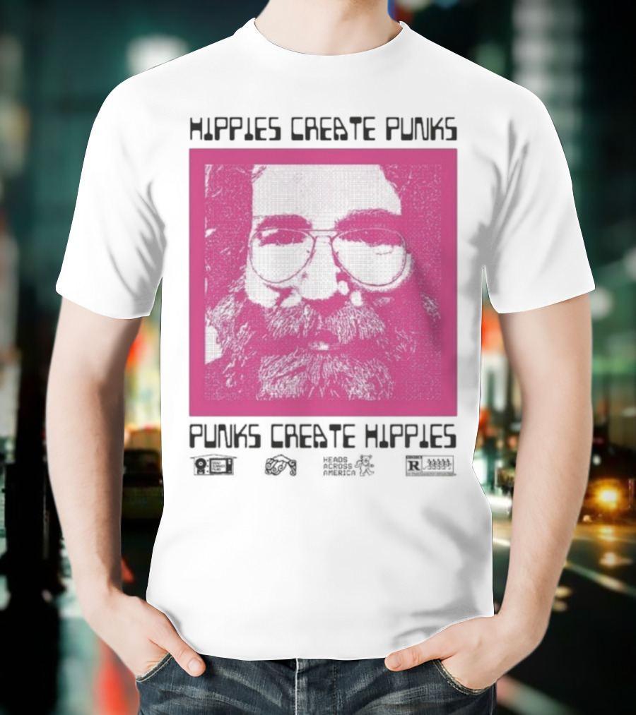 Hippies Create Punks Punks Create Hippies Heads Iconic Beard Glare T-Shirt