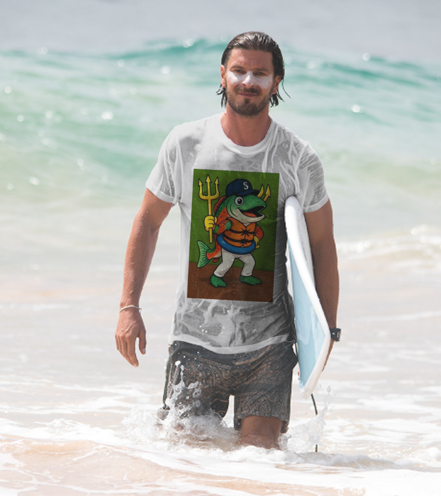 Seattle Mariners 2025 Humpy Salmon Mascot With Trident T-Shirt