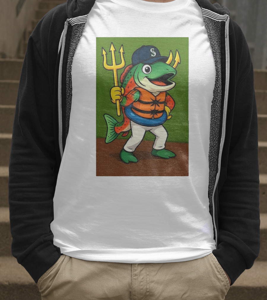 Seattle Mariners 2025 Humpy Salmon Mascot With Trident T-Shirt
