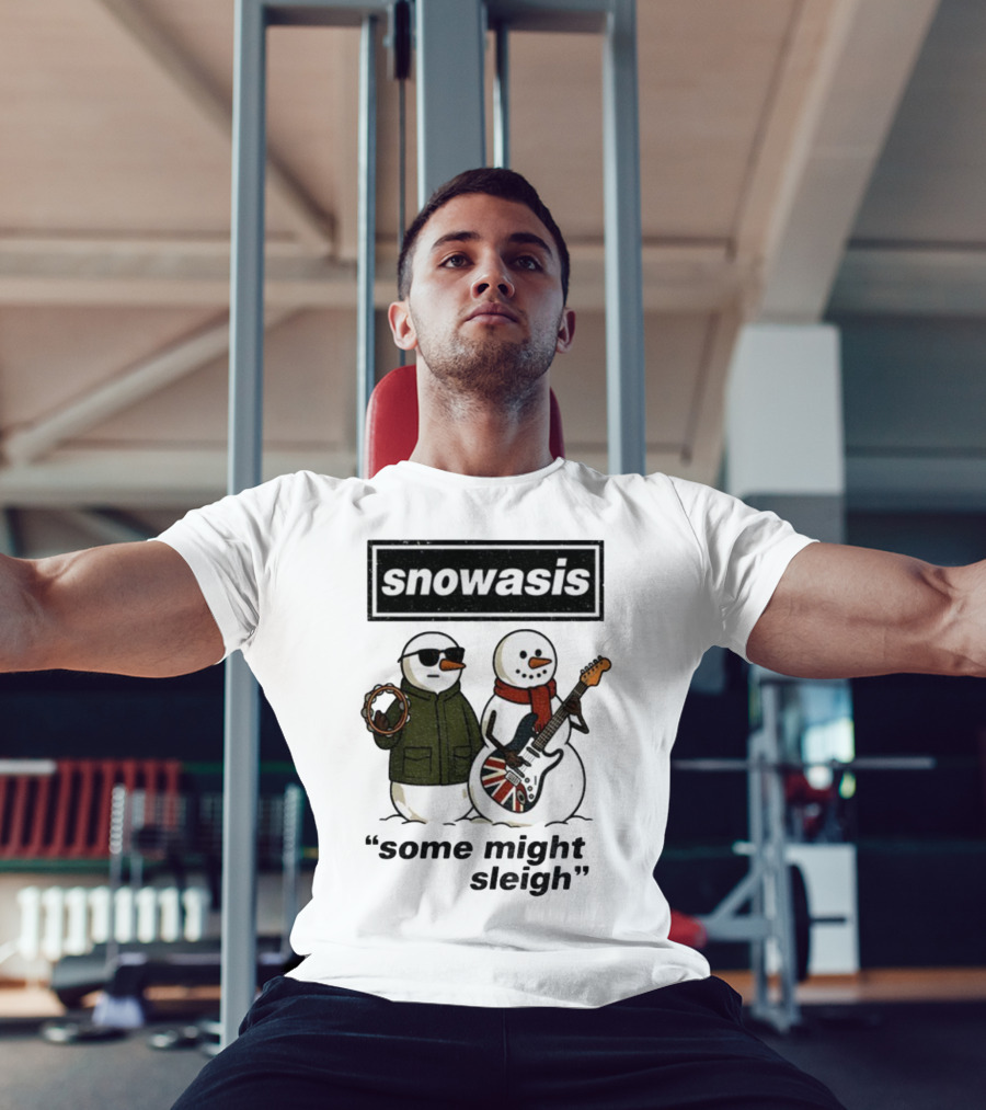 Snowasis Some Might Sleigh Christmas Snowmen With Guitars And Tambourine T-Shirt