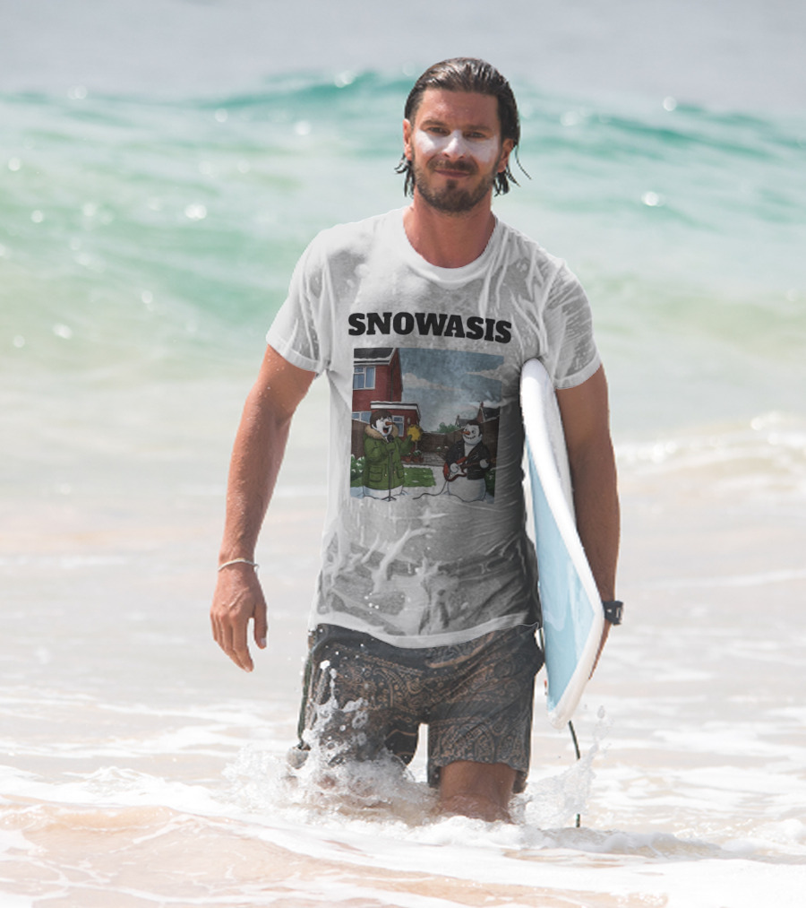 Snowasis Snowman Winter Oasis Vintage Guitar Tambourine Scene T-Shirt