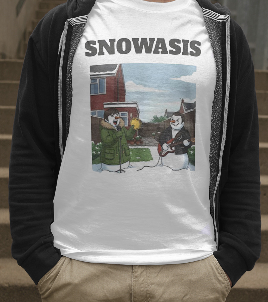 Snowasis Snowman Winter Oasis Vintage Guitar Tambourine Scene T-Shirt