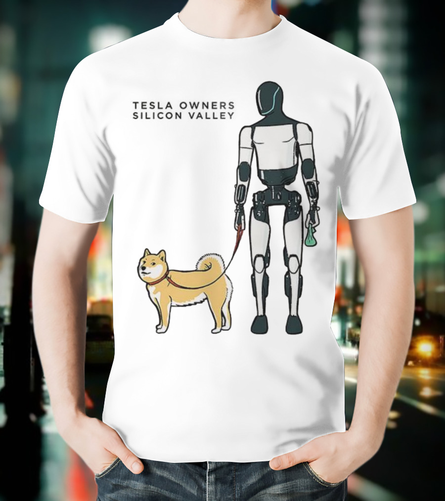 Tesla Owners Silicon Valley Optimus Robot Walking Doge Dog T-Shirt