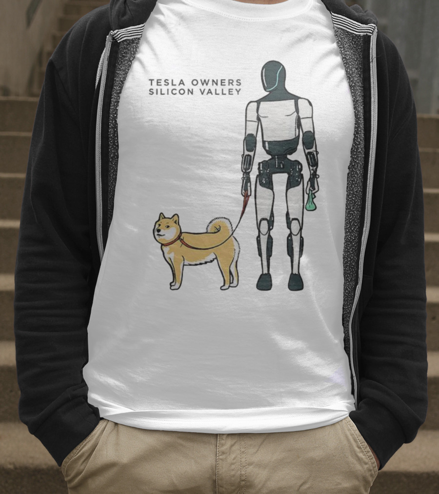 Tesla Owners Silicon Valley Optimus Robot Walking Doge Dog T-Shirt
