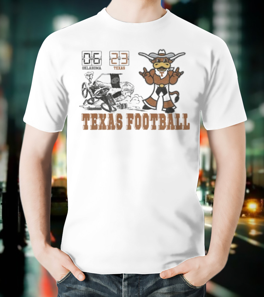 Oklahoma 6 Vs Texas 23 Longhorns Football Mascot Showdown 2025 T-Shirt