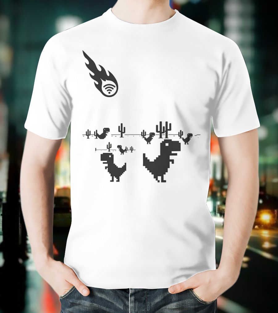 WiFi Meteor Extinction Dinosaur Game Pixel Art T-Shirt