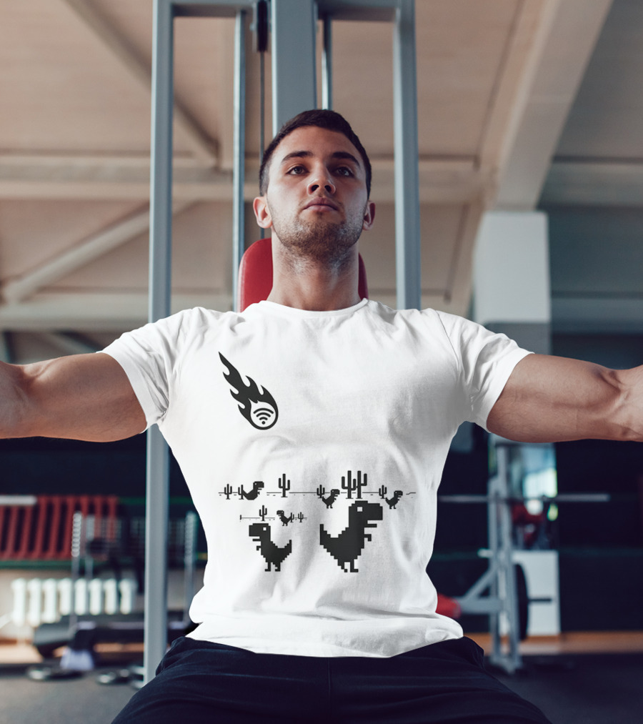 WiFi Meteor Extinction Dinosaur Game Pixel Art T-Shirt