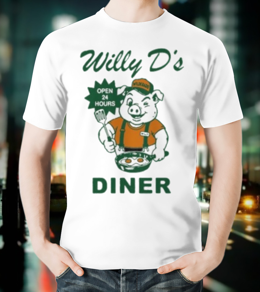 Wilderado Willy D's Diner Open 24 Hours Pig Cooking Eggs T-Shirt