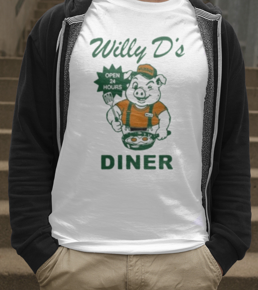 Wilderado Willy D's Diner Open 24 Hours Pig Cooking Eggs T-Shirt