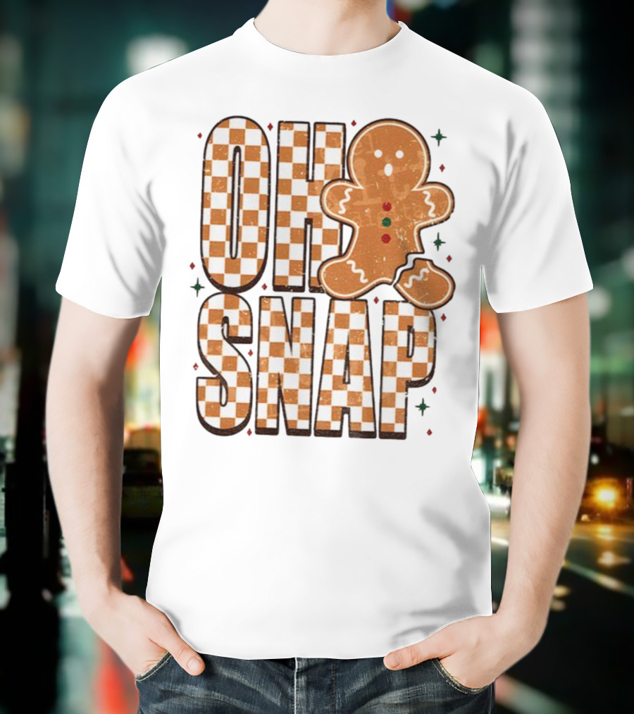 Oh Snap Gingerbread Merry Christmas Checkered Pattern T-Shirt