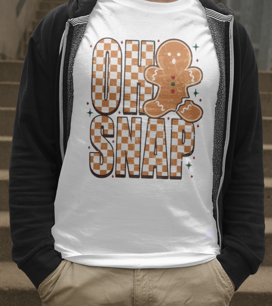 Oh Snap Gingerbread Merry Christmas Checkered Pattern T-Shirt