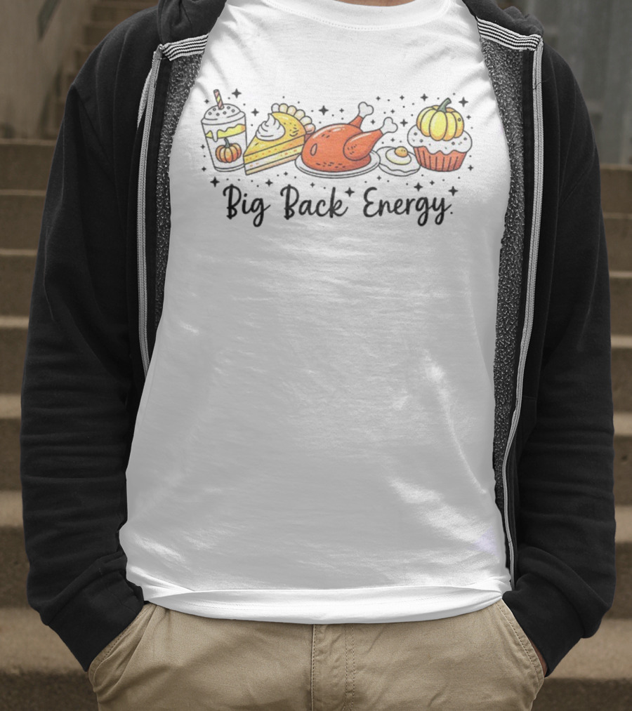 Big Back Energy Thanksgiving Food Vintage Retro Pumpkin Turkey Pie Halloween T-Shirt