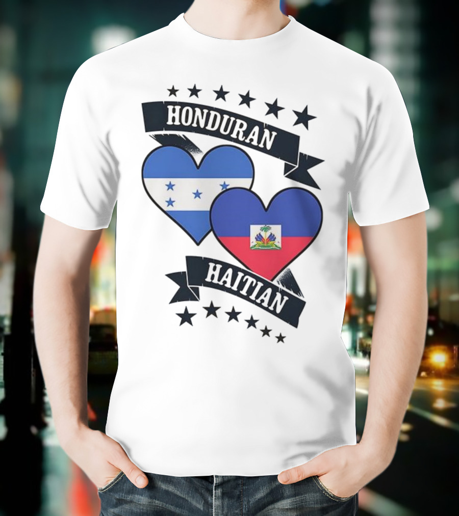 Honduran Haitian Heart Flags Stars Banner T-Shirt