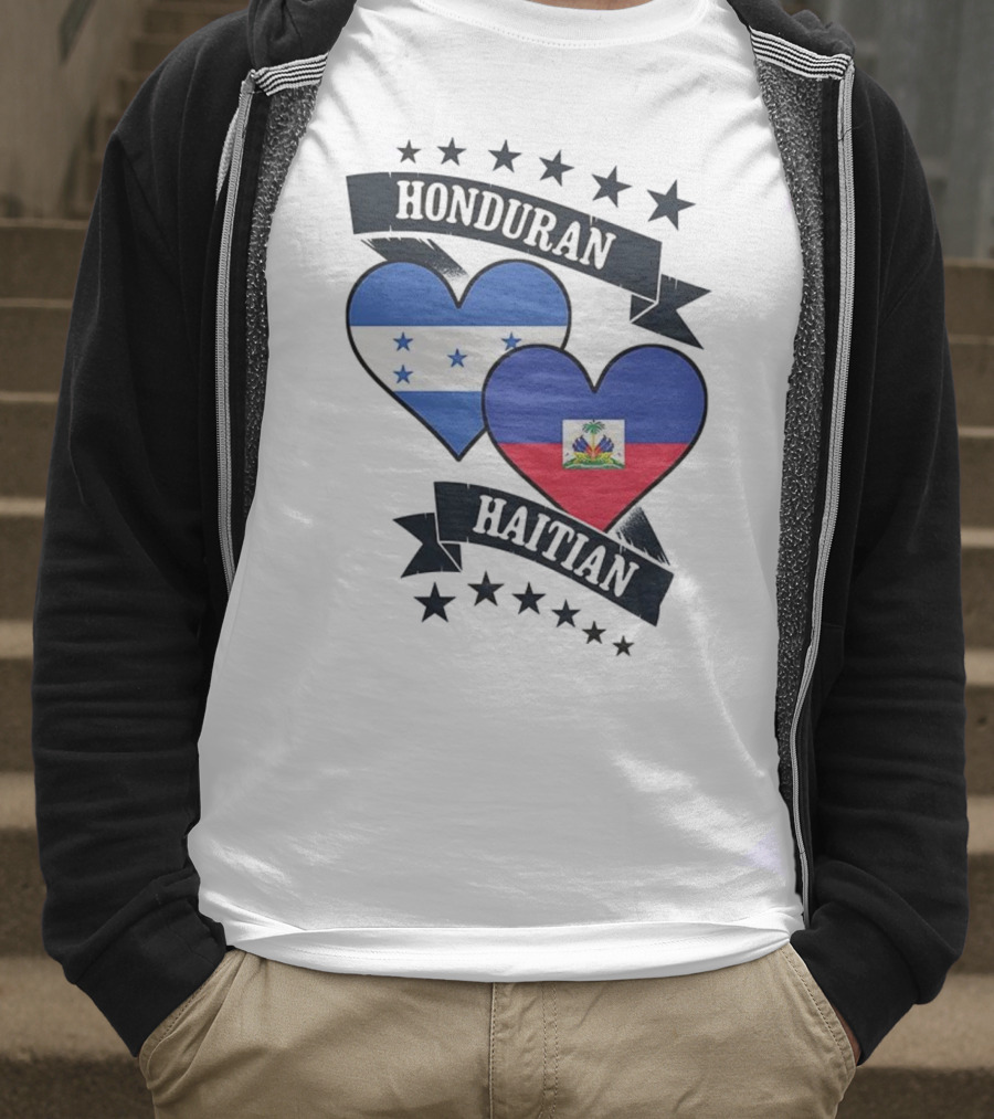 Honduran Haitian Heart Flags Stars Banner T-Shirt