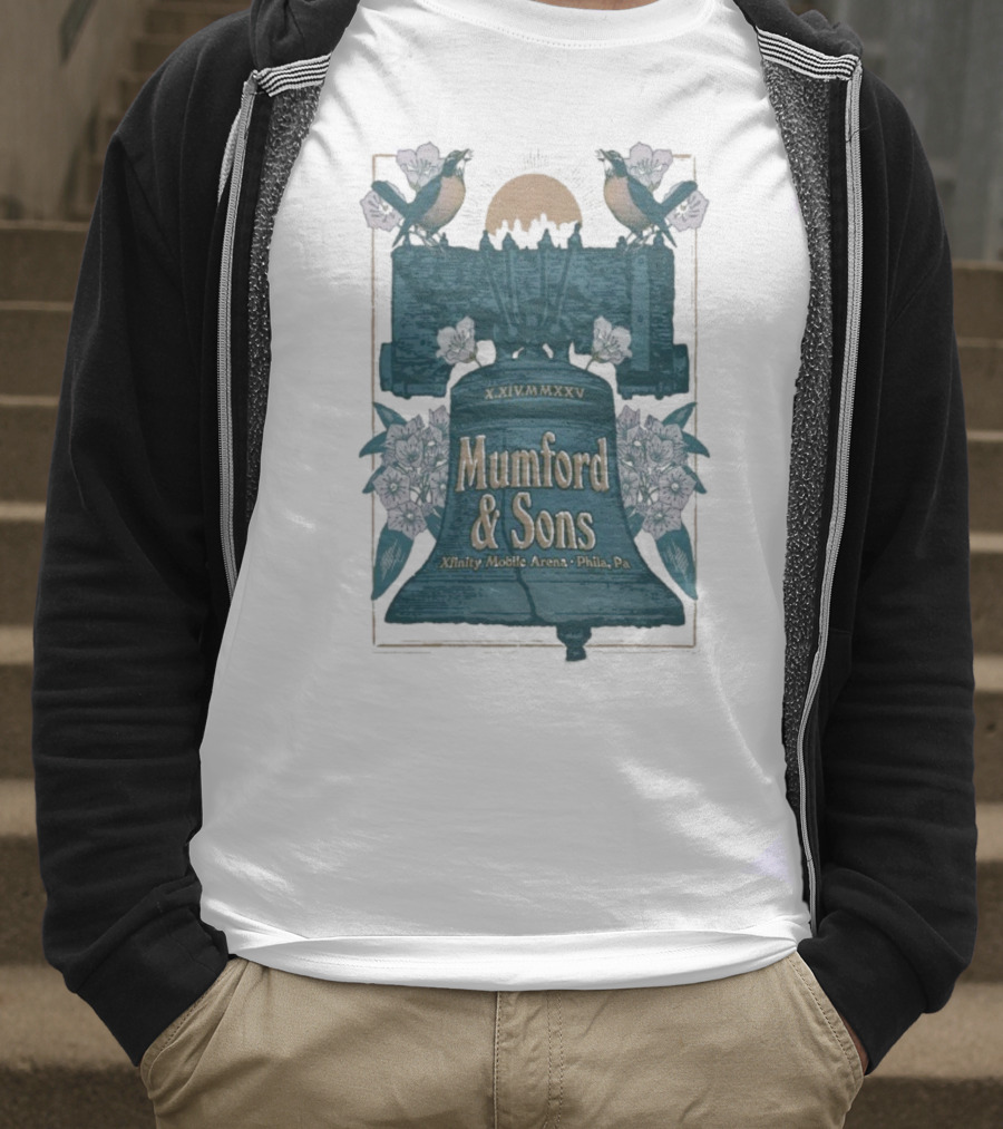 Mumford And Sons Philadelphia 10.14.2025 Liberty Bell Floral Design T-Shirt