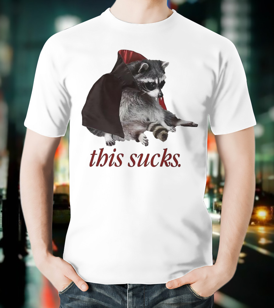 Raccoon Vampire Cape This Sucks Halloween T-Shirt