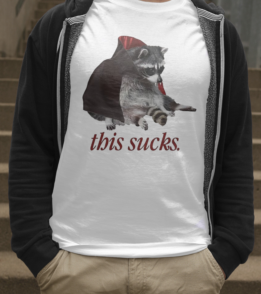 Raccoon Vampire Cape This Sucks Halloween T-Shirt