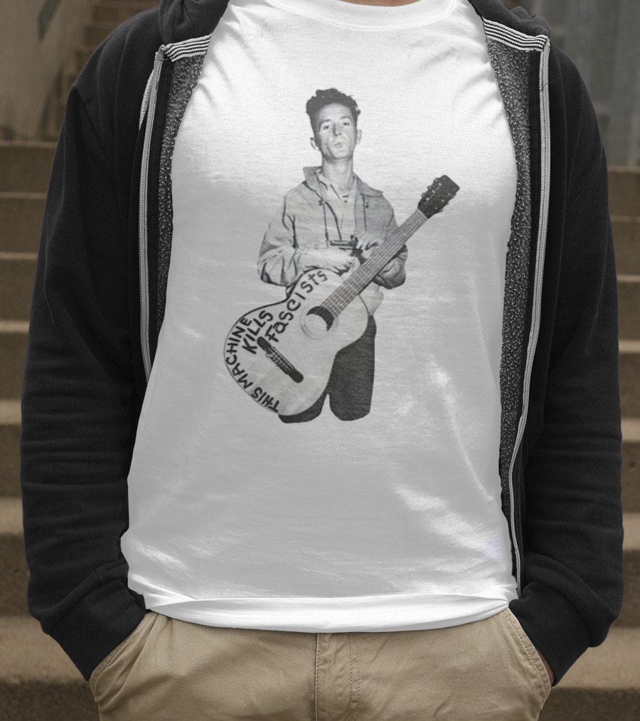 Woody Guthrie This Machine Kills Fascists Anti-Fascist Vintage Guitar Message T-Shirt