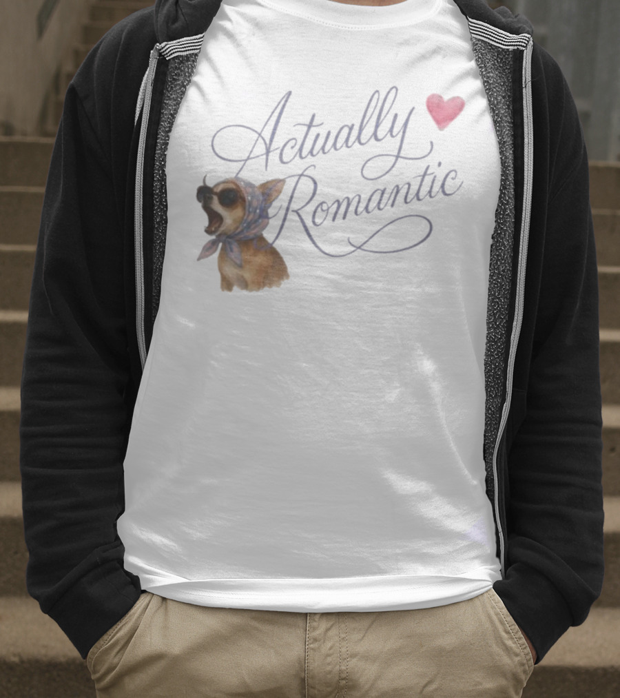 Actually Romantic Dog Sunglasses Heart Scarf T-Shirt