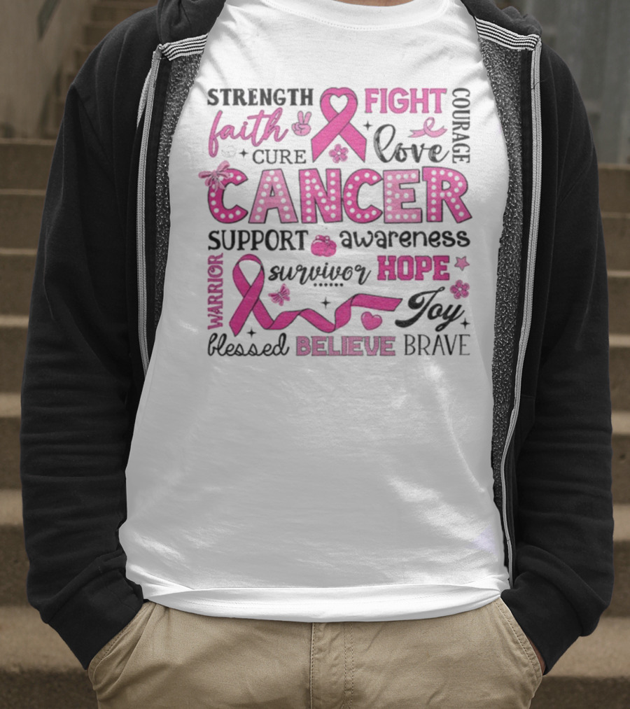 Faith Hope Fight Cancer Support Awareness Warrior Survivor Believe Strength T-Shirt