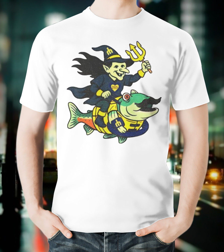 Etsy Witch Riding Mustache Trident Humpy Salmon Seattle Mariners 2025 T-Shirt