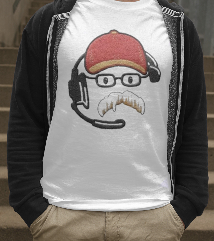 Andy Reid Kansas City Chiefs Coach Embroidered Patch Style With Red Cap And Headset T-Shirt