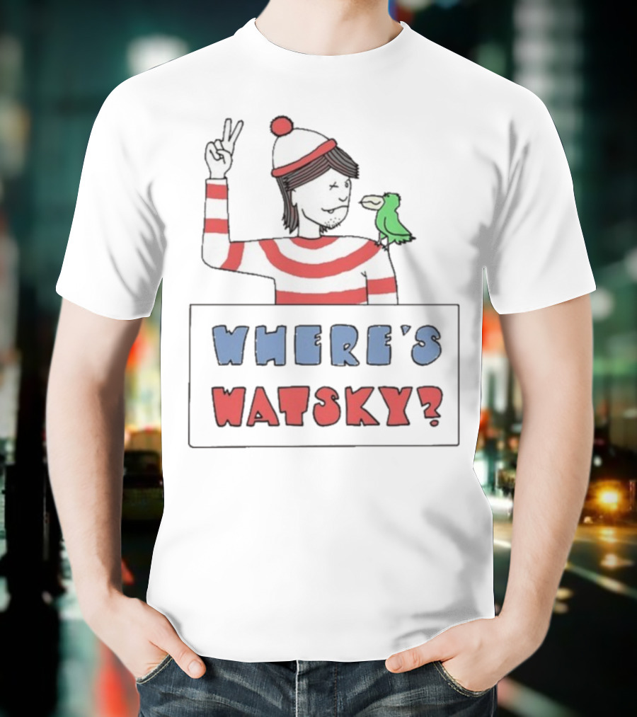 Where's Watsky Striped Outfit Peace Sign Cartoon Bird T-Shirt