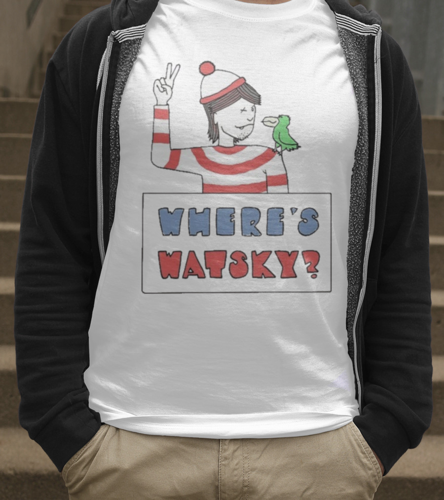 Where's Watsky Striped Outfit Peace Sign Cartoon Bird T-Shirt