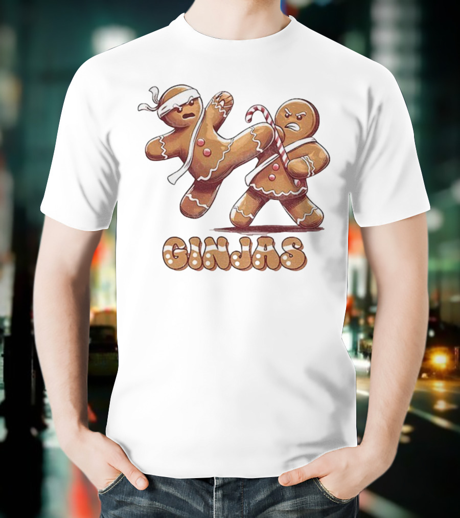 Gingerbread Man Karate Ginjas Merry Christmas Candy Cane Fight T-Shirt