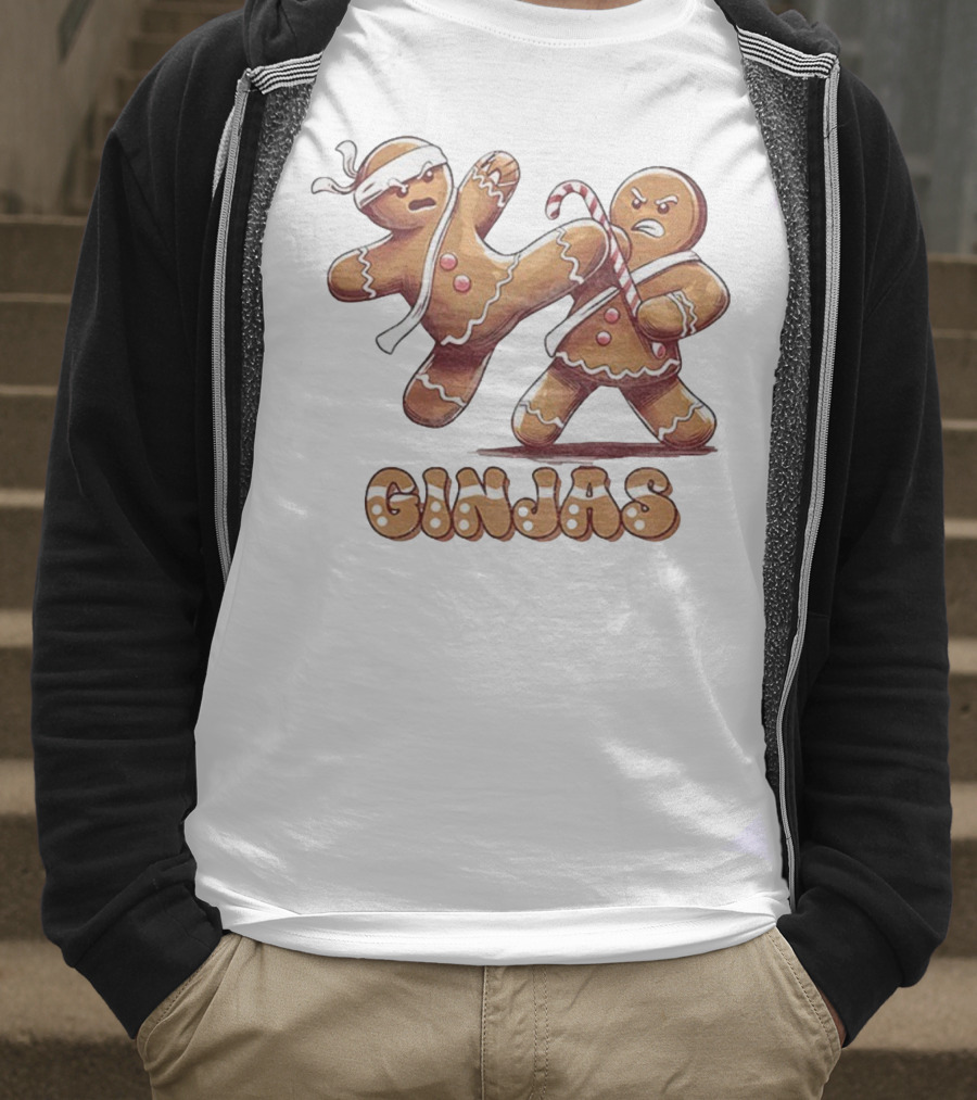 Gingerbread Man Karate Ginjas Merry Christmas Candy Cane Fight T-Shirt
