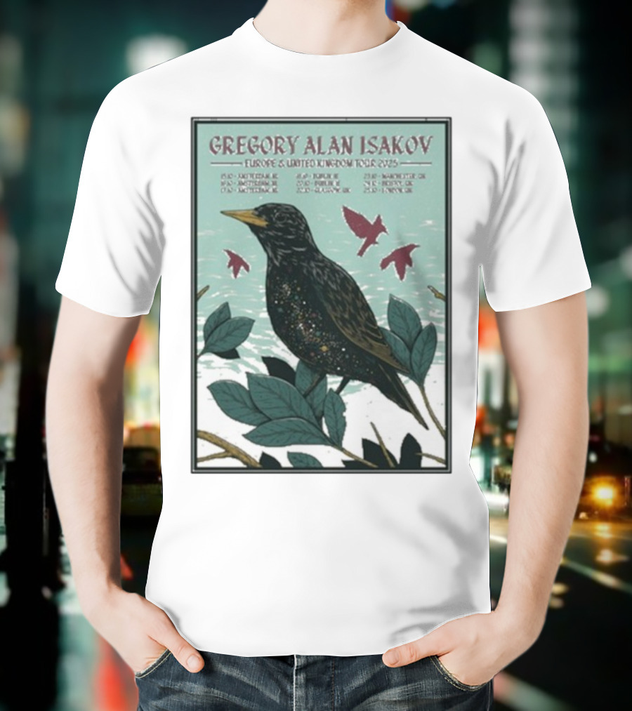 Gregory Alan Isakov Europe & United Kingdom Tour 2025 Black Bird Artwork T-Shirt