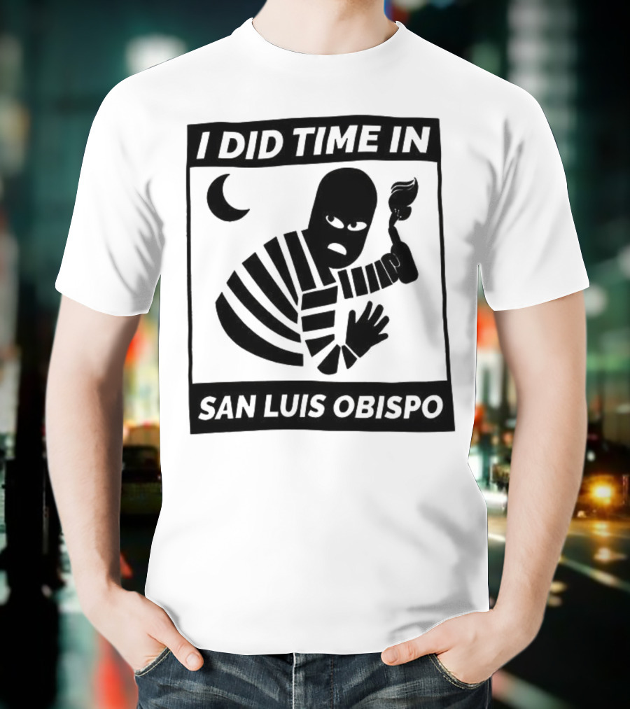 I Did Time In San Luis Obispo Retro Prison Bars Crescent Moon T-Shirt