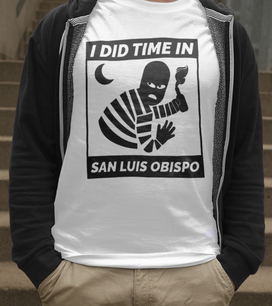 I Did Time In San Luis Obispo Retro Prison Bars Crescent Moon T-Shirt