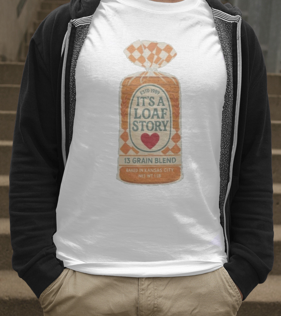 It's A Loaf Story 13 Grain Blend Baked In Kansas City Est 1989 Heart Checkered Package T-Shirt