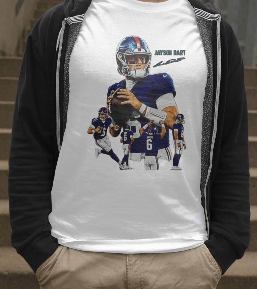 Jaxson Dart New York Giants NFL Football Signature Quarterback Action T-Shirt