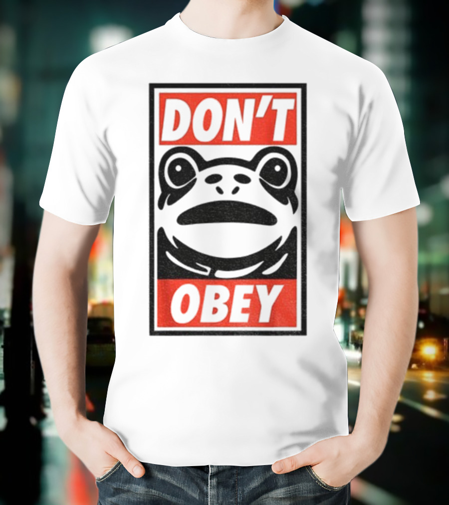 Portland Frog Don't Obey Red Black Text T-Shirt